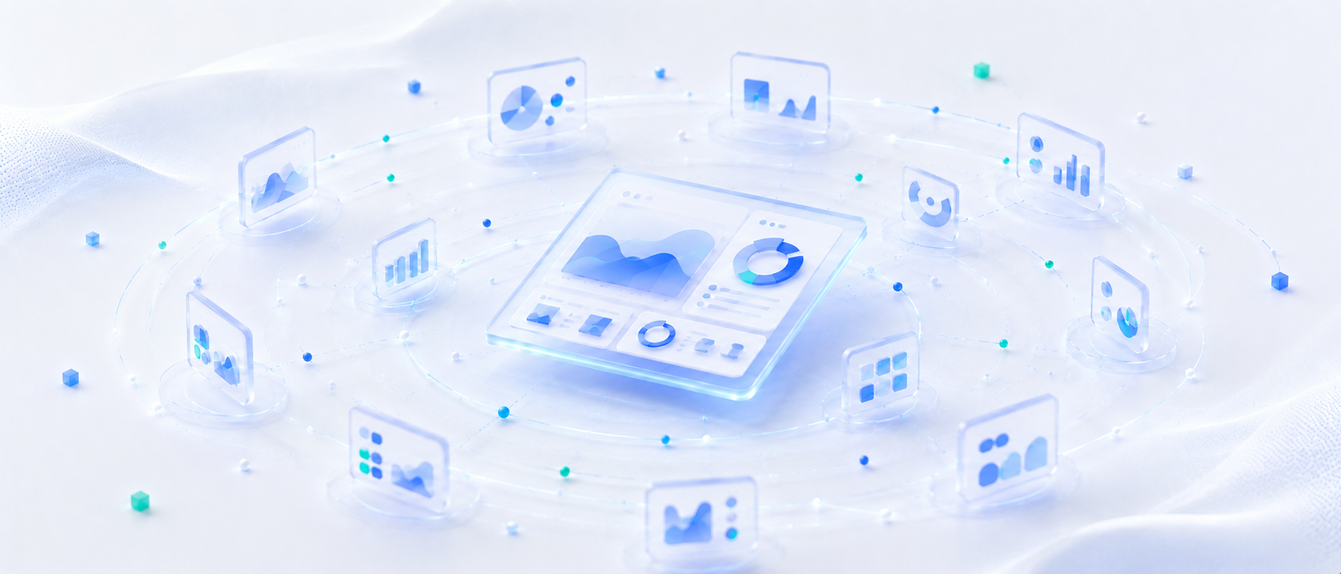Agency reporting dashboard surrounded by client analytics panels
