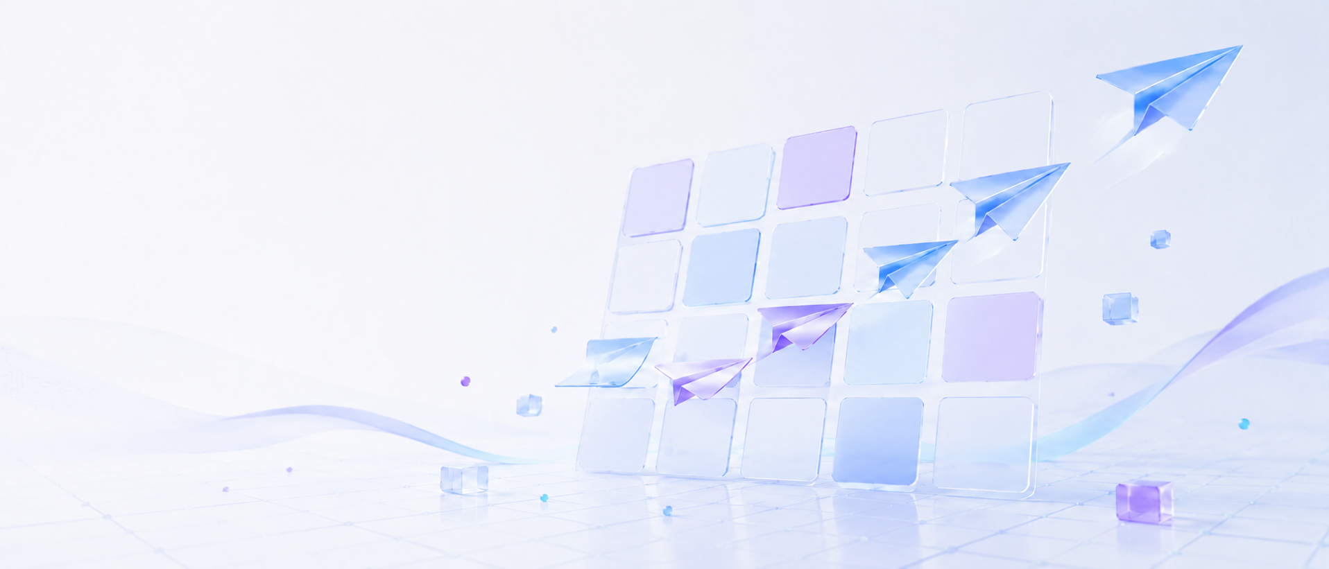 Paper planes flying out of a calendar grid, symbolising scheduled social media posts